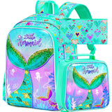 3 Pcs 16 Inch Kid Girl Mermaid Backpack School Bookbag