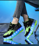 Kids USB Recharge Light Up  LED Skates Roller Shoes