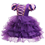 Girls Halloween Costume Puff Sleeve Ruffled Tiered Tulle Dress+Witch Hat+Pumpkin Candy Bag Trick or Treat Party Kid Outfit 3pcs