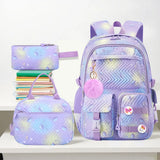 3 Pcs/Set Kid Girl Gradient School Bags Waterproof Students Backpack