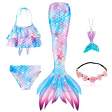 5Pcs/Set Girls Mermaid Tail Swimsuit Costume Beach Pool Swimwear