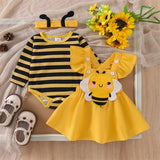 0-18M First Halloween Baby Girl Outfit Long Sleeve Romper Ladybug Suspender 3 Pcs Set