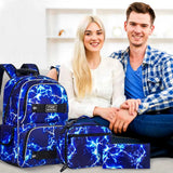 3PCS Lightning Teen College Boys Backpack Water Resistant Schoolbags 16 Inch