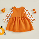 0-18M Autumn Infant Baby Girl Halloween Outfit Pumpkin Print Long Sleeve 2 Pcs Set
