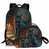 3 Pcs Set Kid Boy Cat Backpack School Bags With Lunch Pencil Bags