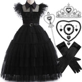 2-12Y Kid Girl Classic Black Gothic Wendsday Halloween Holiday Party Dresses