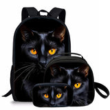 3 Pcs Set Kid Boy Cat Backpack School Bags With Lunch Pencil Bags