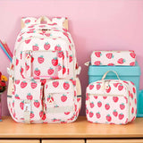 3 Pcs Set Kids Girl Cute Strawberry School Bookbag with Lunch & Pencil Pouch