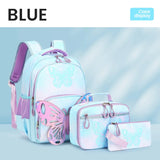 3Pcs Girl Backpack Butterfly Large Capacity Student Bookbag Back To School