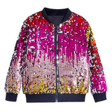 2-16Y Kid Girls Sequin Jacket Glitter Shiny Zip Up Coat Outwear