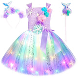 1-14Y Kid Baby Girl Princess Mermaid Led Light Up Birthday Party Tutu Dresses