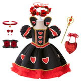 3-10Y Kid Girls Red Heart Princess Puff Sleeve Splicing Puffy Birthday Party Halloween Dresses