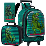 3 Pcs Boys Rolling Backpack Cool 3D Dinosaur Roller Wheels Kids Bookbag