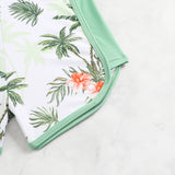 Trendy Two-piece Swimsuit Set for Girls, Tropical Palm Tree Print, Long-sleeved Sun Protection