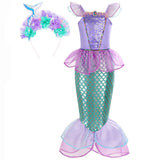 Kid Girl Little Mermaid Ariel Princess Carnival Summer Purple Dress