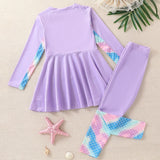 Kid Girls Swimsuits Fish Scale Pattern Long Sleeve Beachwear