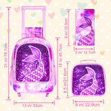 3PCS Kid Girl Mermaid Rolling Backpack Wheeled School Bag