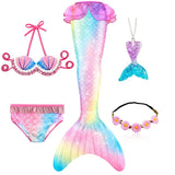 Girls Swimming Mermaid Tail Costume Cosplay Swimsuit Swimwear  5pcs/set