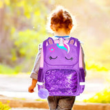 3PCS Kid Girl Unicorn Backpack Sequin Cute Bookbag
