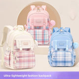 Girls Primary Middle School Cute Plaid Schoolbags Lightweight Waterproof Backpack