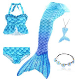 5Pcs/Set Girls Mermaid Tail Swimsuit Costume Beach Pool Swimwear