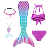 5Pcs/Set Girls Mermaid Tail Swimsuit Costume Beach Pool Swimwear