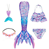 Kid Girl Fancy Mermaid Tail Swimming Costume  Swimwear 5 Pcs/Set