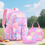 3 Pcs/Set Kid Girl Gradient School Bags Waterproof Students Backpack