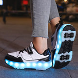 Kid Girl Boy Luminous Roller USB Charge Light Up Skate Shoes