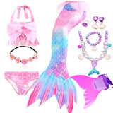 10 Pcs/set Kid Girl Swimming Mermaid Tail Girls Halloween Costume Cosplay Swimsuit