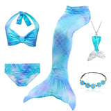 Kid Girl Fancy Mermaid Tail Swimming Costume  Swimwear 5 Pcs/Set