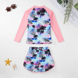 Girls Two Piece Swimwear Long Sleeve Rash Guard Shirts Quick-Dry Bathing Suit Summer Beach Wear