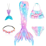 Kid Girl Fancy Mermaid Tail Swimming Costume  Swimwear 5 Pcs/Set