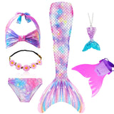 Girls Swimming Mermaid Tail Costume Cosplay Swimsuit Swimwear  5pcs/set