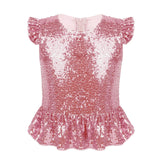 Kids Girls Mermaid Costume Top Girls Sleeveless Sequins Glittering Shirt T-Shirt