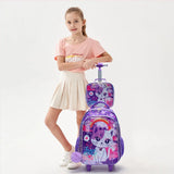 3PCS Set Kid Girl Rolling Backpack Cute Cartoon Cat Sequin Wheeled Bookbag