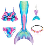 5Pcs/Set Girls Mermaid Tail Swimsuit Costume Beach Pool Swimwear