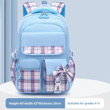 Kid Girl Cute Plaid Bow Backpack Large Capacity School Bag