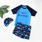 Kids Boy Girl Shark Print Swimwear Short Sleeve Swimsuit 3Pcs/Set