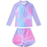 Girls Two Piece Swimwear Long Sleeve Rash Guard Shirts Quick-Dry Bathing Suit Summer Beach Wear