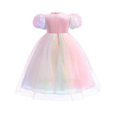 Kids Unicorn Costume LED Light Up Dress Sparkly Sequin Tulle Gown for Girls Fancy Dress for Wedding Guest Pageant Carnival