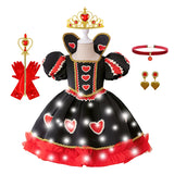 3-10Y Kid Girls Red Heart Princess Puff Sleeve Splicing Puffy Birthday Party Halloween Dresses