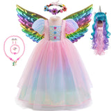 2-10T Kid Girls Halloween Fantasy Party Princess Rainbow Unicorn Dresses