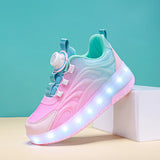 Kid Girl Boy Roller Skate Glowing Sneakers Led Light Luminous USB Charging Shoes