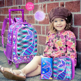 3PCS Kid Girls Rolling Mermaid Backpack Wheeled School Bag