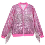 2-16Y Kid Girl Trendy Tassels Sequin Hip Hop Jacket Baseball Party Coat