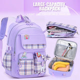 3pcs/set Kid Cute Plaid Bowknot School Backpack Bookbag