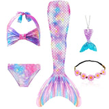Girls Swimming Mermaid Tail Costume Cosplay Swimsuit Swimwear  5pcs/set