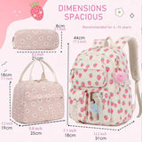 3 Pcs/Set Kid Girl Corduroy Flower Backpack Lunch Box Pencil Bag School Bookbag