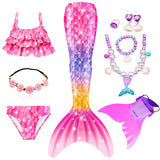 10 Pcs/set Kid Girl Swimming Mermaid Tail Girls Halloween Costume Cosplay Swimsuit